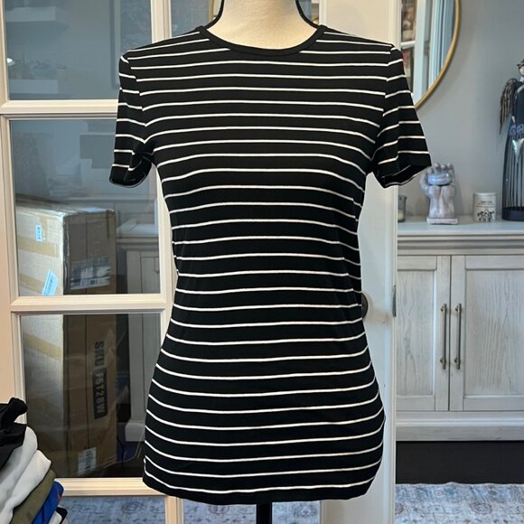 Lauren Ralph Lauren Black and White Striped Crew Neck Cotton T-Shirt S - Picture 1 of 5